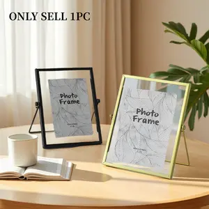 1PC Modern Simple Photo Frame, Square Frame, Iron Material, Golden Frame Decor, Suitable for Multiple Sizes of Photos, Home Decoration, Desktop Photo Frame Ornament, Metal Frames