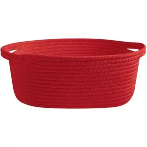 Small woven storage basket, cute cotton rope gift baskets for  Easter christmas, baby nursery storage bins with handles for toys, towels, gift baskets empty, decorative organizer box 12"x 8" x 5"