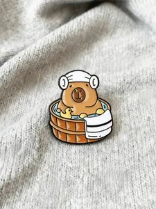 Relaxing Capybara Bath Enamel Pin | Cute Animal Brooch with Duck | Fashion Accessory Lapel Pin for Capybara Lovers | Unique Gift for Animal Enthusiasts