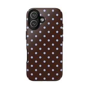 Brown & Blue Polka Dot Shockproof Smartphone Cover - Protective Casing, Mobile Phone Accessories, Compatible with iPhone 11 Pro Max, 12, 13, 14, 15, 16, 17