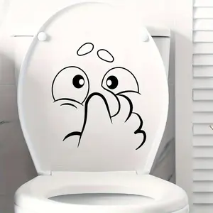 Humorous Expression Toilet Sticker, Bathroom Decorative Water Proof Adhesive Decal, Fun Wall Decoration for Bathrooms & Restrooms