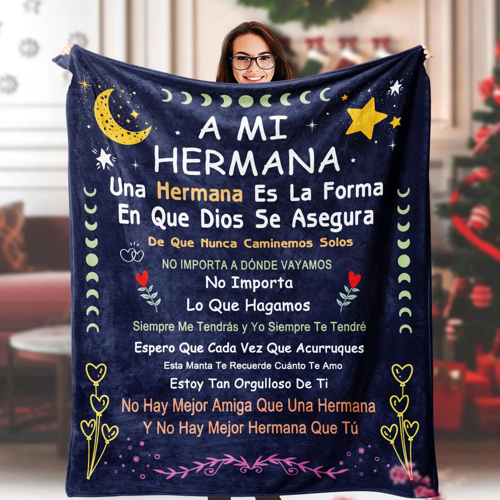 1pc Vintage Spanish Sister Flannel Flannel Throw Blanket - A Mi Hermana Message, Tear-Resistant, All-Season Soft Knit Flannel, Cozy Gift for Birthday, Graduation, or Christmas, Blanket-280GSM