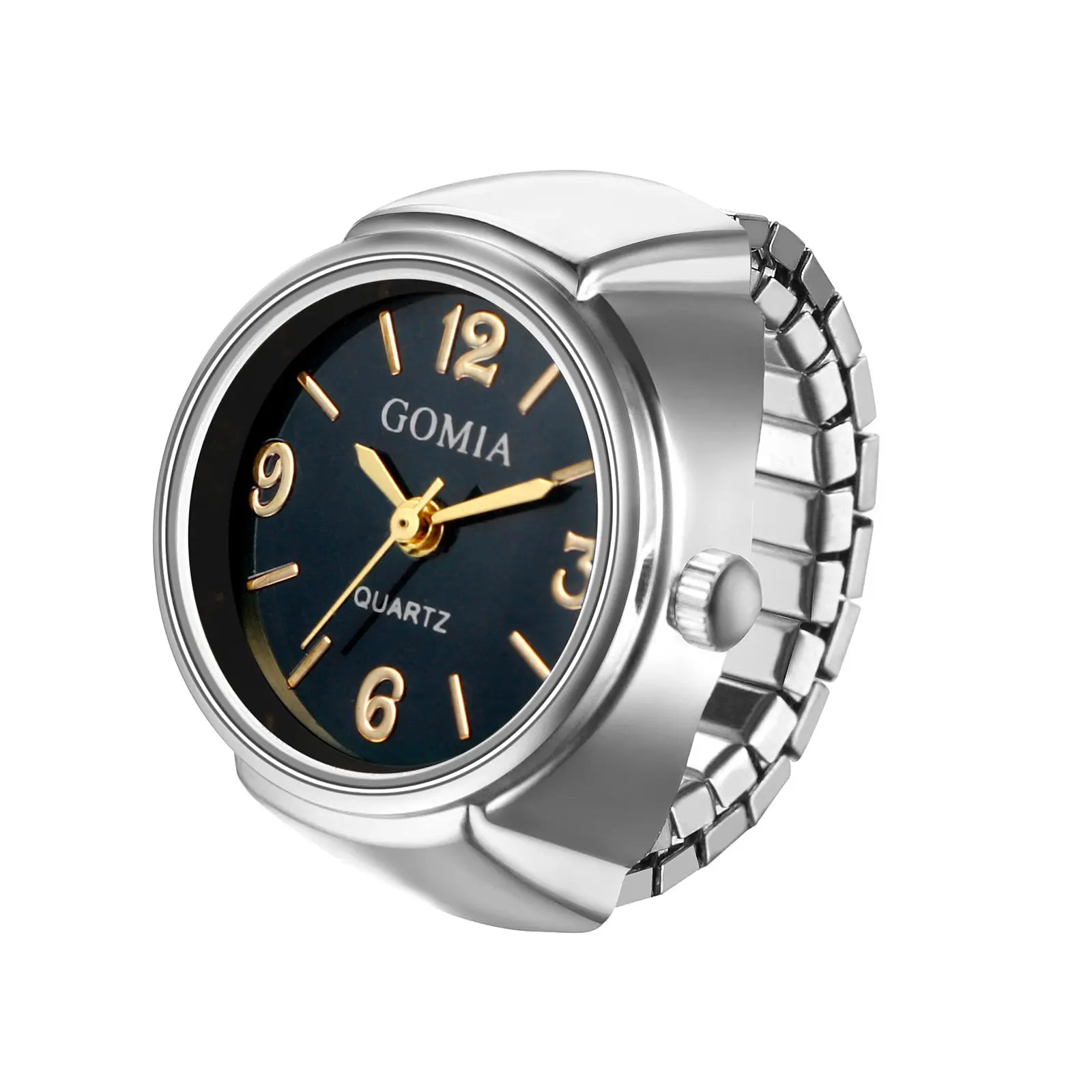 Women Finger Ring Watch: Retro Stretchy Elastic Band Men Ladies Round Black Dial Quartz Analogue Lightweight Novelty Watches summerwins