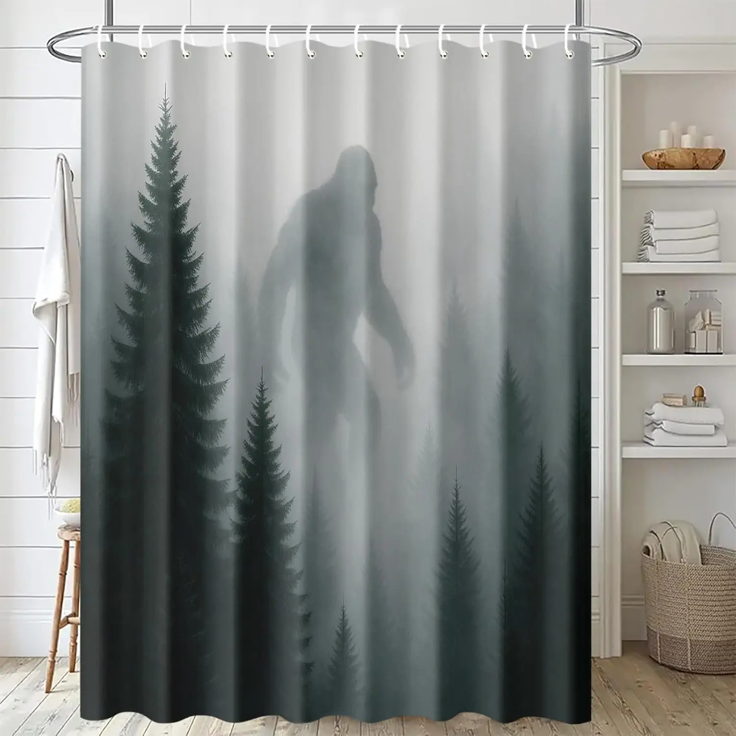 FRANALA Forest Monster Shower Curtain: Featuring a design of monsters in a misty forest, this shower curtain is perfect for a cabin or horror-themed bathroom or bathtub decor.