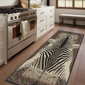 Zebra Pattern Kitchen Rug, Animal Print Rug, 1 Count Non-slip Soft Rectangle Bedside Plush Floor Mat,  Decorative Carpet for Home Kitchen Living Room Bedroom