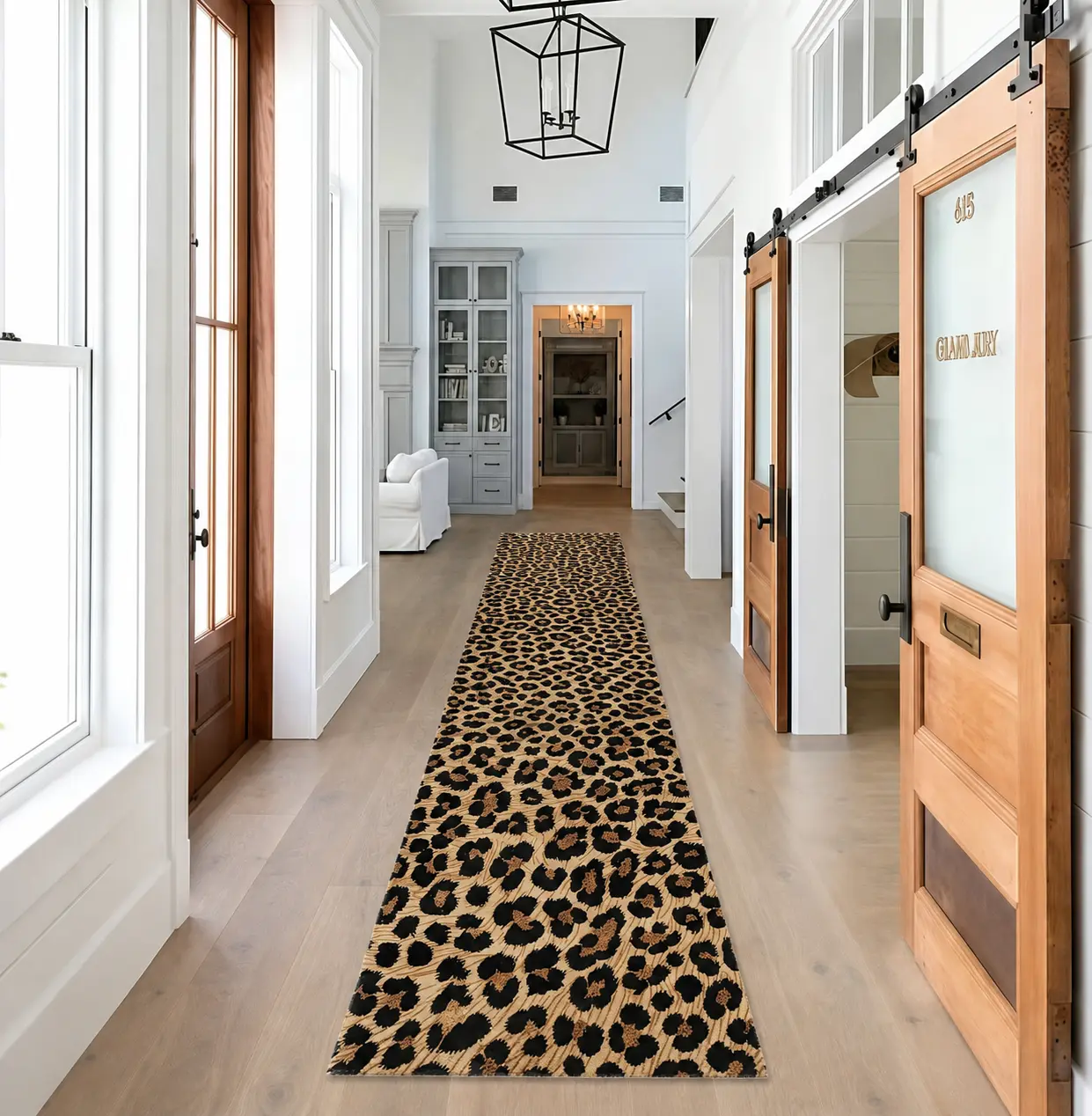Gold Diamond Velvet Leopard Print Long Runner Rug, Luxury Flannel Non Slip Hallway Carpet, Machine Washable Decor Floor Mat for Villa Entryway, Corridor, Living Room, Hotel Lobby & Airport Lounge, 2 Sizes 1.65’×8.25’ / 1.65’×11.55’