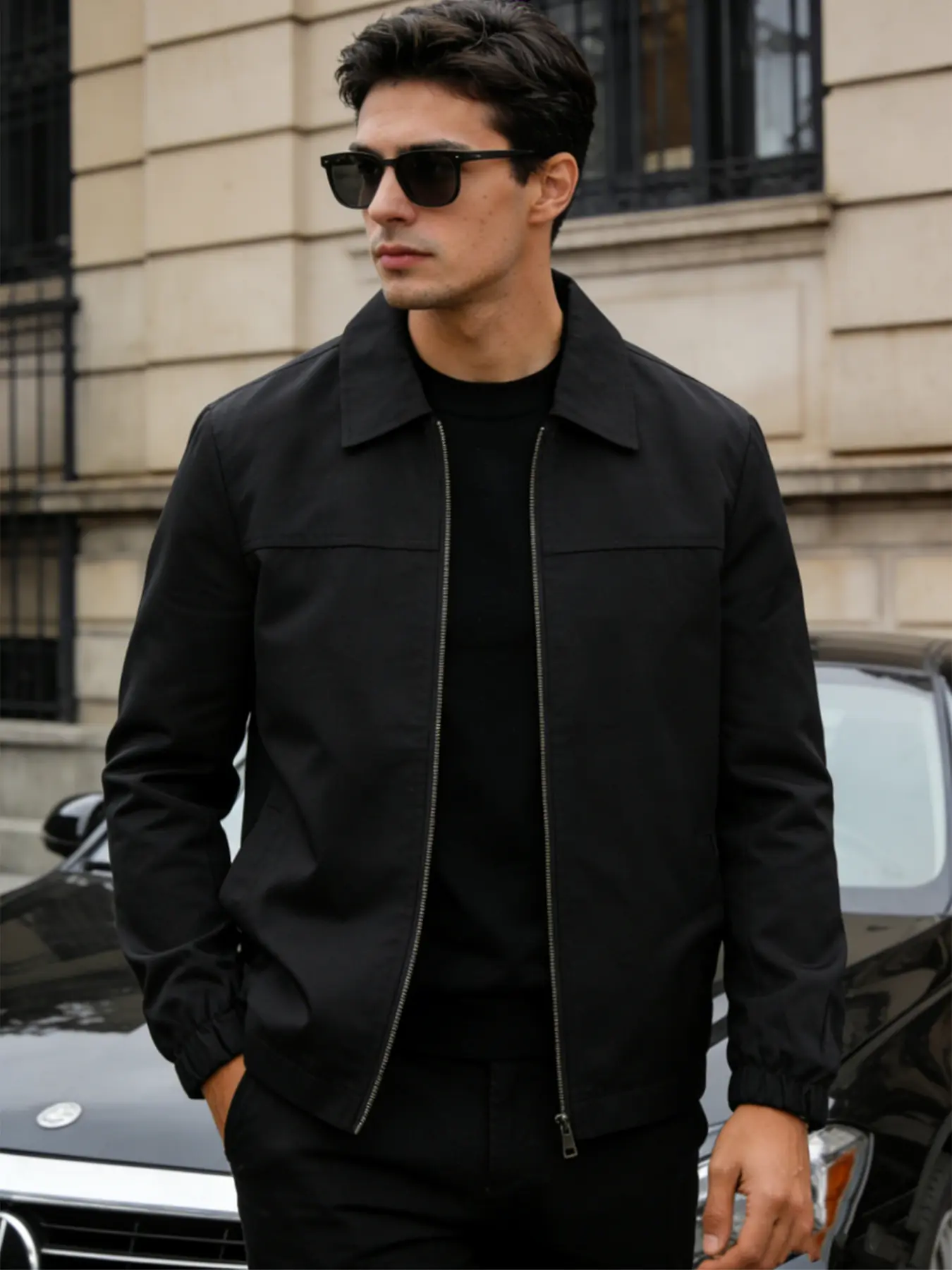 Men's solid color, Casual Fitted Jackets, Long sleeve casual jacket with collar and zipper closure, elastic cuffs, business jacket, 100% polyester fiber, easy to maintain, suitable for daily leisure, work wear, spring and autumn seasons