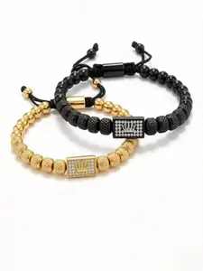 Men's Fashion Royal Gold Crown Pendant Bracelet, Adjustable Beads, Thanksgiving Christmas Father's Day Jewelry Gift