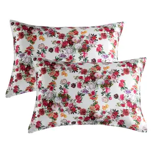 Floral Print Satin Pillowcase without Filler, 2 Counts/set Envelope Closure Pillowcase, Soft Comfortable Pillow Cover for Home Bedroom