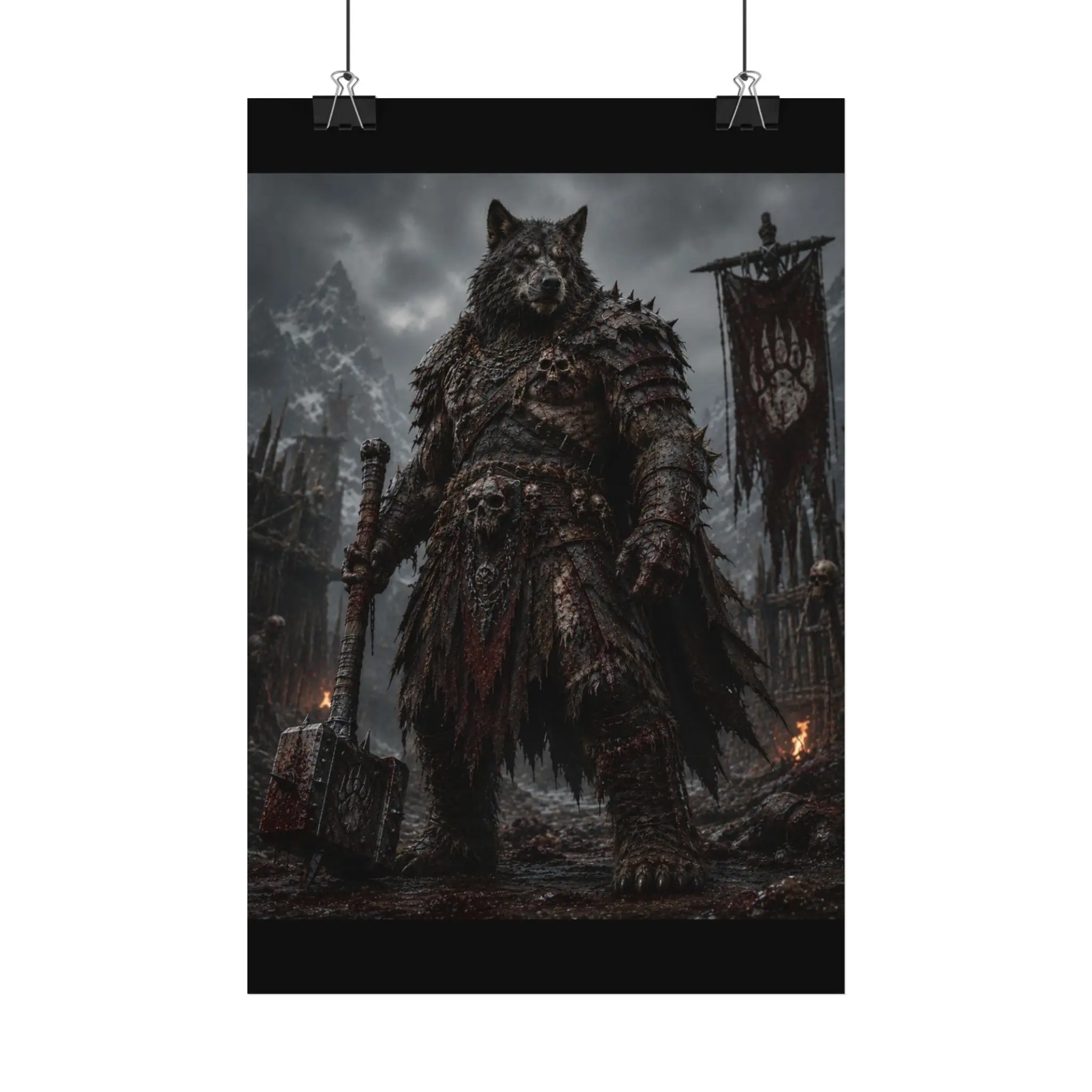 Armored Wolf Warrior Satin Poster | Dark Fantasy, Gothic Wall Art