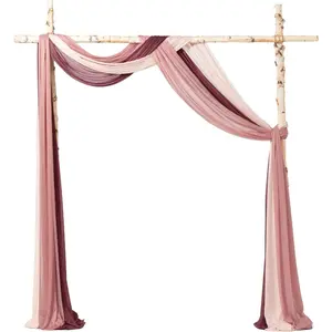 Wedding Arch Draping 3 Panels 20Ft Chiffon, Sheer Drapes Arrangement for Wedding Backdrop Outdoors Party Swag Home Decor (Dusty Rose & Burgundy & Blush)