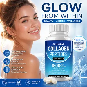 SEHISTAR Collagen Peptides Capsules With Biotin, Types I II III V X, Skin Hair Nails & Joint Support, 1800mg
