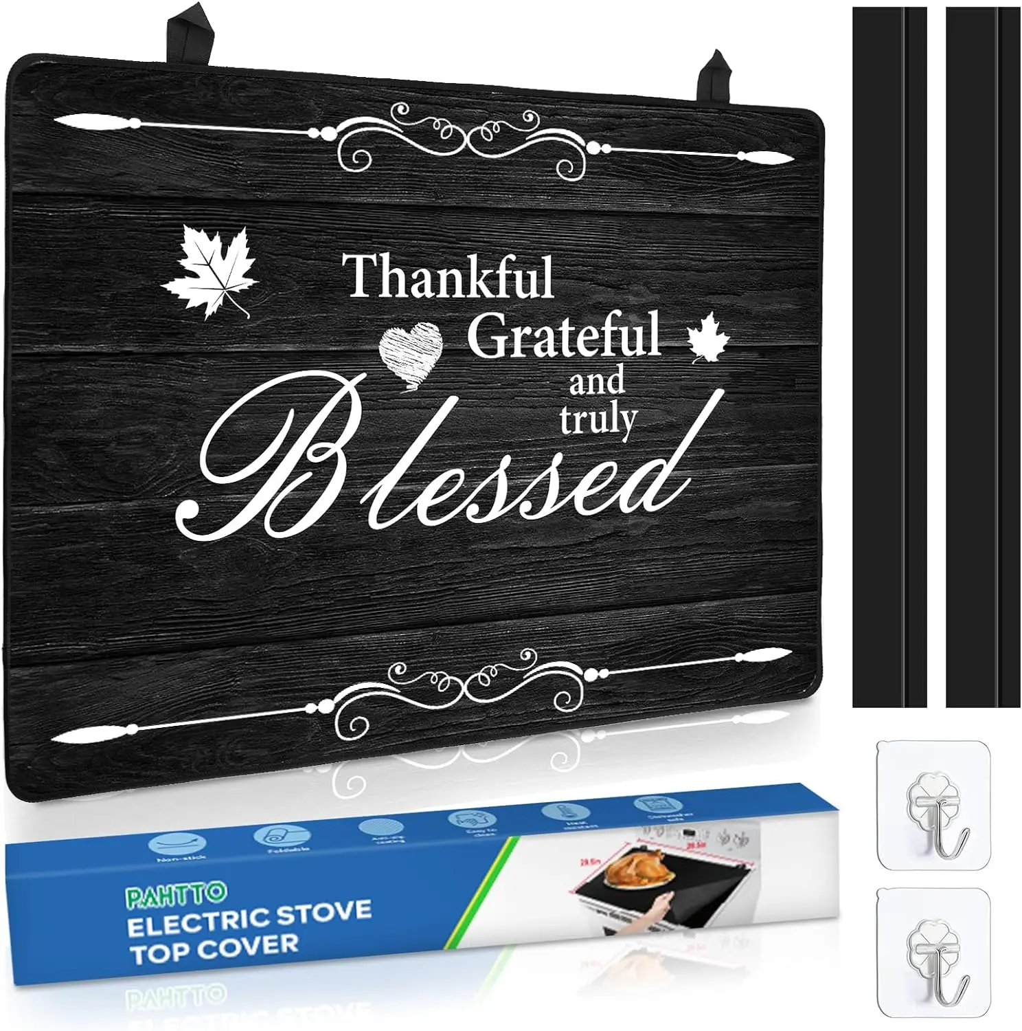 (Thankful) Stove Top Cover for Electric Stove (28.5”x 20.5”), Heat Resistant Glass Cooktop Cover, Multipurpose Stove/Counter/Washer Top Protector, Dishwasher Safe Natural Rubber Kitchen Utensils Ceramic Foldable