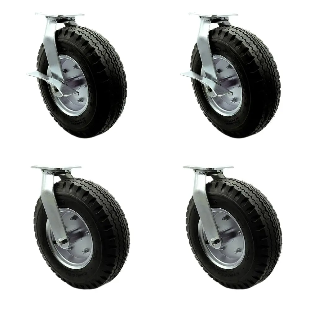 212 MAIN SCC-100S3506-PNB-SLB-BSL-2 Lockable Swivel Pneumatic Rubber Wheel Casters, 12 in. Black Rubber Tires, Set of 4 (Tools & Hardware, Furniture Hardware), Lockable Wheels, Swivel Wheels