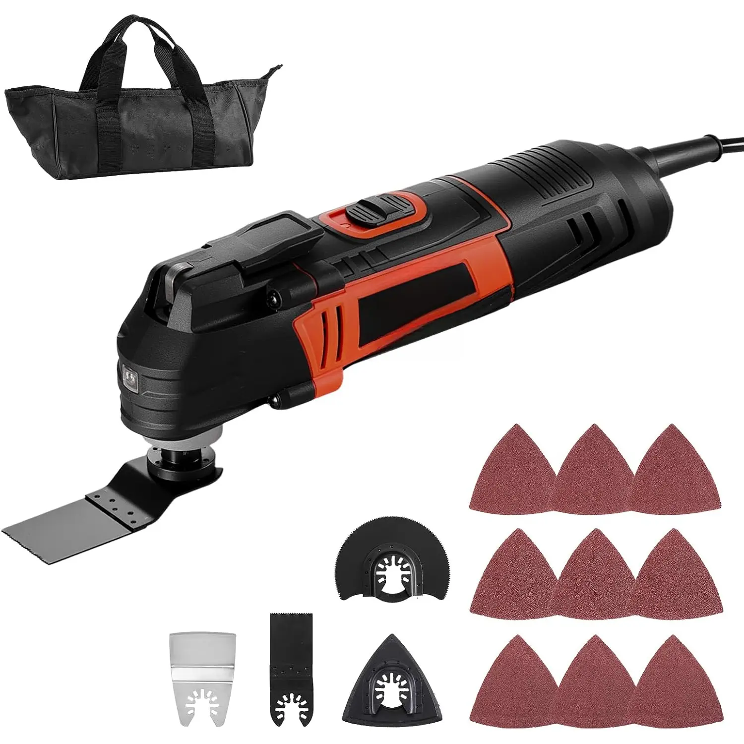 Oscillating Tool Multitool, 4Amps Electric Oscillating Multi Tool Corded with 6 Variable Speeds 7000-19000 OPM, 3.2° Oscillating Angle, 13PCS Saw Accessories, LED Work Light & Tool Bag