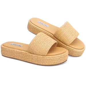 Womens Platform Sandals Raffia Espadrilles Slip on Open Toe Cute Boho Summer Beach Slide Sandals