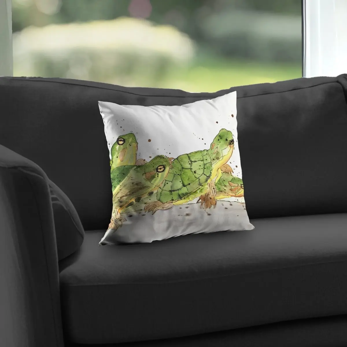 360 stand Small Aquatic Turtles Throw Pillow, 14x14 in, Poly Twill Fabric, Illustrative Art Home Decor for Bedding Linens, Illustrated Standard Pillows, Cozy, Machine Wash, Cozy Aesthetic, Whimsical Feel, Fade Resistant