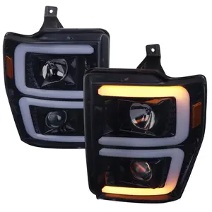2008-2010 Ford F-250/F-350/F-450/F-550 LED Sequential Turn Signal Bar Projector Headlights (Glossy Black Housing/Smoked Lens)