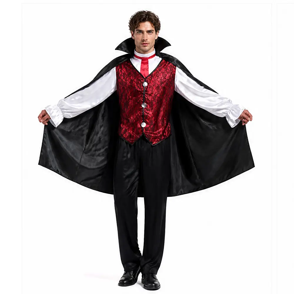 Men's Classic Vampire Costume Set - Deluxe Count Dracula Outfit for Halloween Cosplay Party
