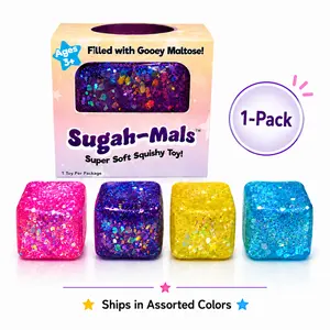 Sugah-Mals Glitter Square Gooey Maltose Sugar Cube Stress Ball - Unisex Squishy Fidget Toy for School, Zoning Out Relief (1pc, Assorted Colors) - Hand Squeeze Decompression Toy for 6 Years & Above