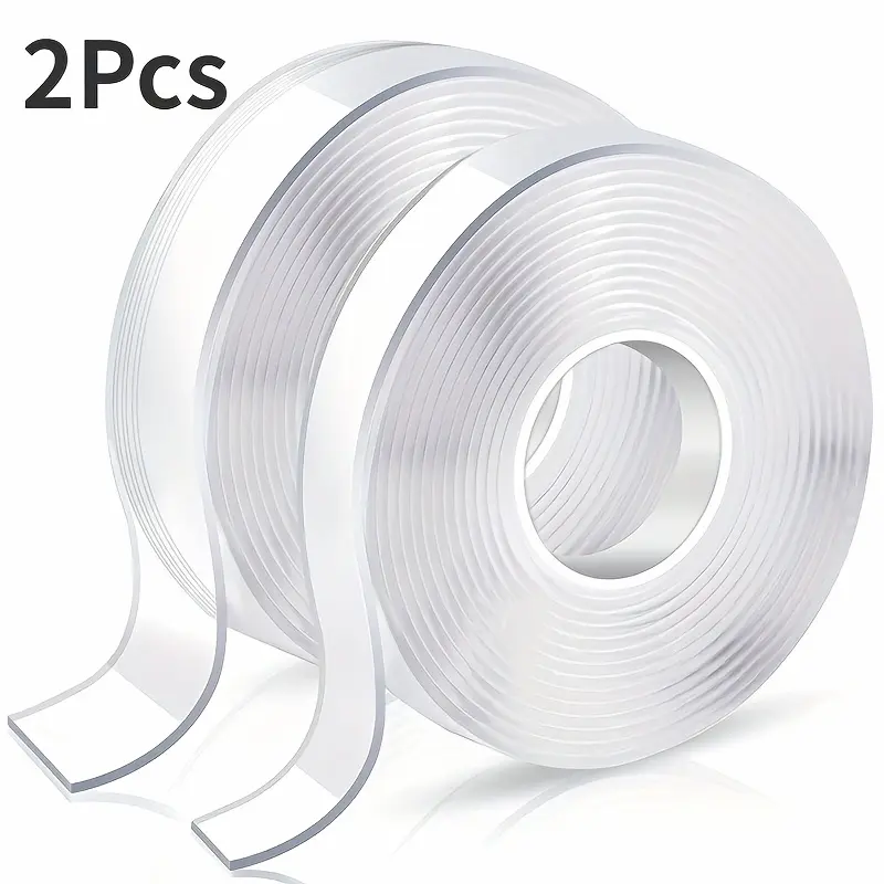 2 Rolls of High-Quality, Ultra Strong, Washable And Reusable Double-Sided Tape - Transparent Adhesive, Suitable for Office, Kitchen And Bathroom Essentials