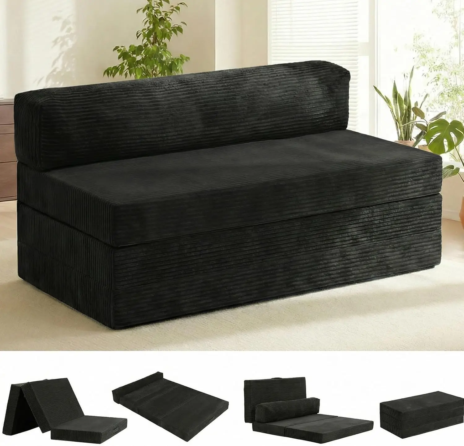 Winzoo 5-in-1 Folding Sofa Bed,  Convertible Boneless Loveseat Sleeper with Removable&Washable Cover,Futon Mattress Pull Out Couch for Small Spaces