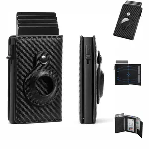 Men's Slim RFID Blocking Leather-Carbon Fiber Smart Wallet, 9-14 Card Capacity, Ejectable Card Case, Tracker Pocket, Ideal Gift for Boyfriends, Men's Wallet, Card Slots Pocket, Removable Cardholder