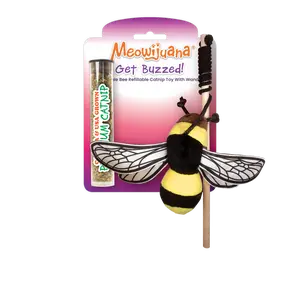 Get Buzzed Bee Refillable Wand Cat Toy - Interactive Plush Cat Toy