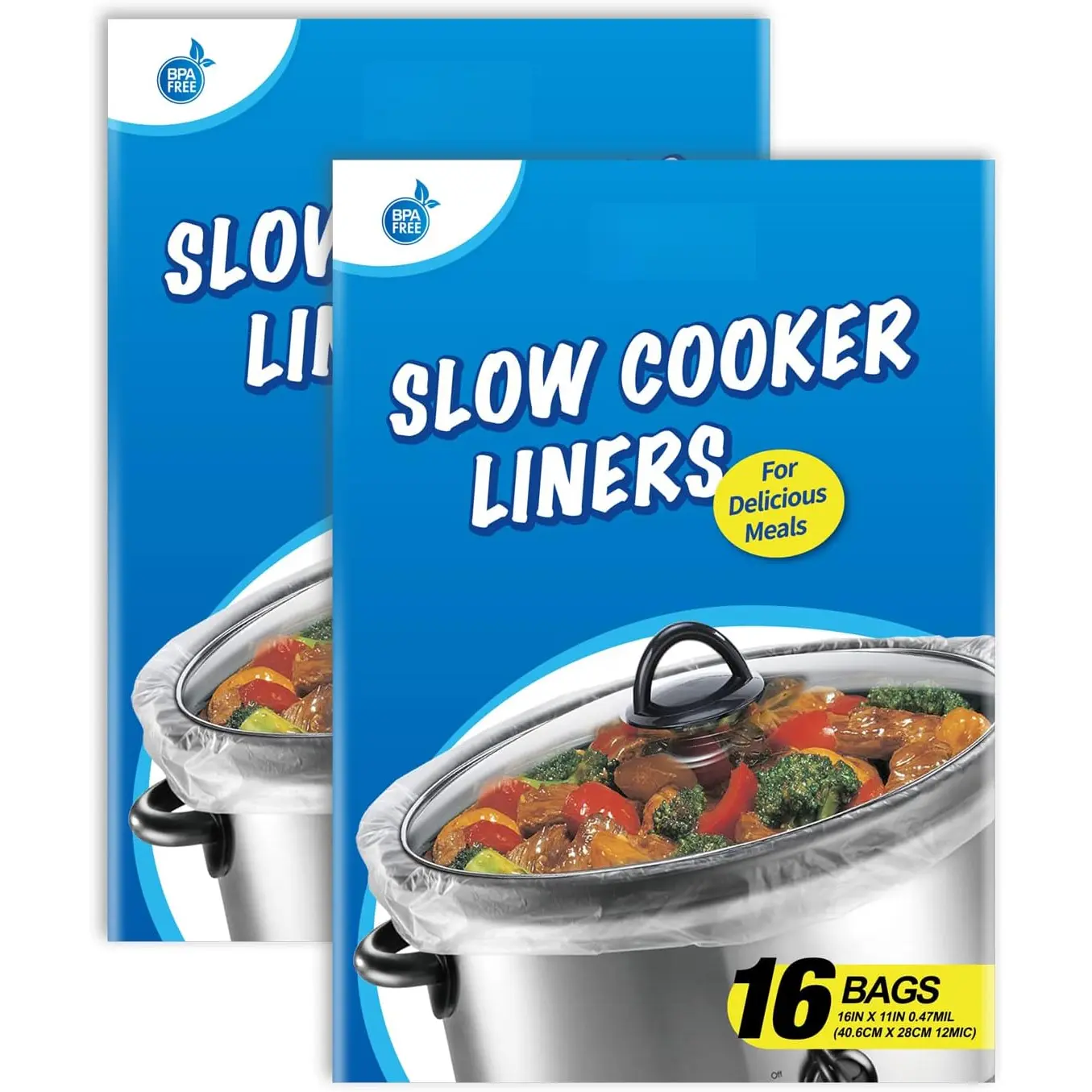 32 Counts Slow Cooker Liners Small Size(11 x 16 Inch) Kitchen Disposable Cooking Bags Fits 1 to 3 Quarts Safe for Oval or Round Pot -2Pack