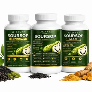 Soursop Capsules 20-in-1 with Irish Sea Moss, Ashwagandha & Black Seed Oil – 9000mg Herbal Equivalent, Immune Support, Energy & Gut Health – Vegan Supplement, 60 Capsules