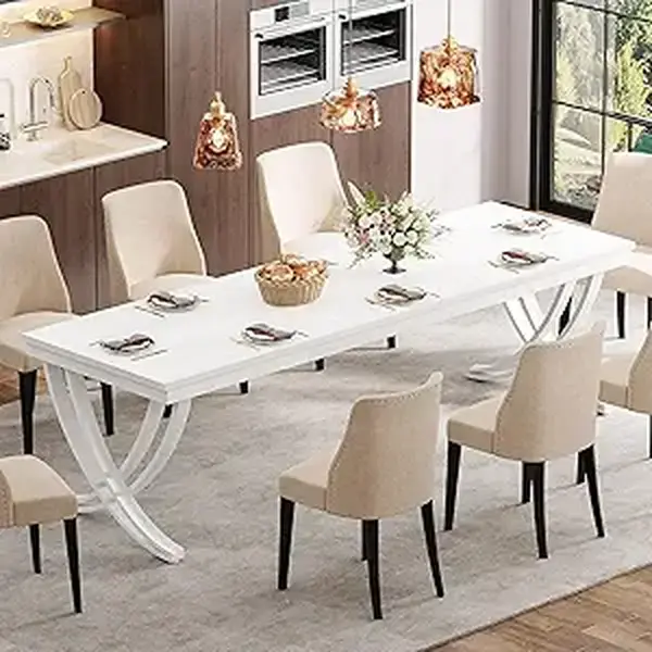 Tribesigns Rectangular Dining Table for 6-8, 78 inch Large Wood Farmhouse Dinner Table with Heavy Duty Metal Legs and Wooden Top for Kitchen Dining Room Living Room, White
