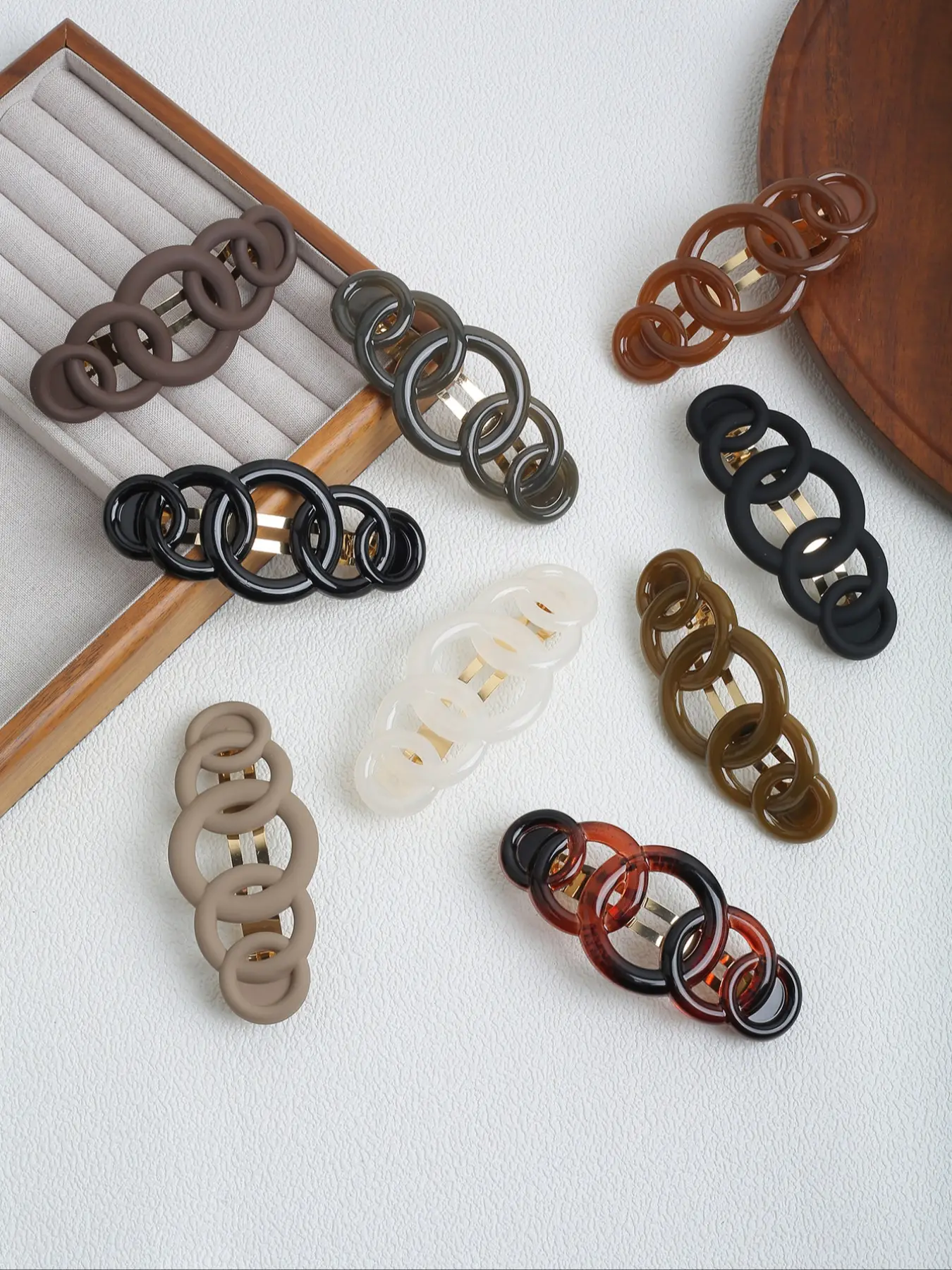 9pcs Vintage Elegant Matte Round Decorative Hair Clips, High-End Spring Clip Set for Half-Up Ponytail, Stylish Alligator Clamps for Women