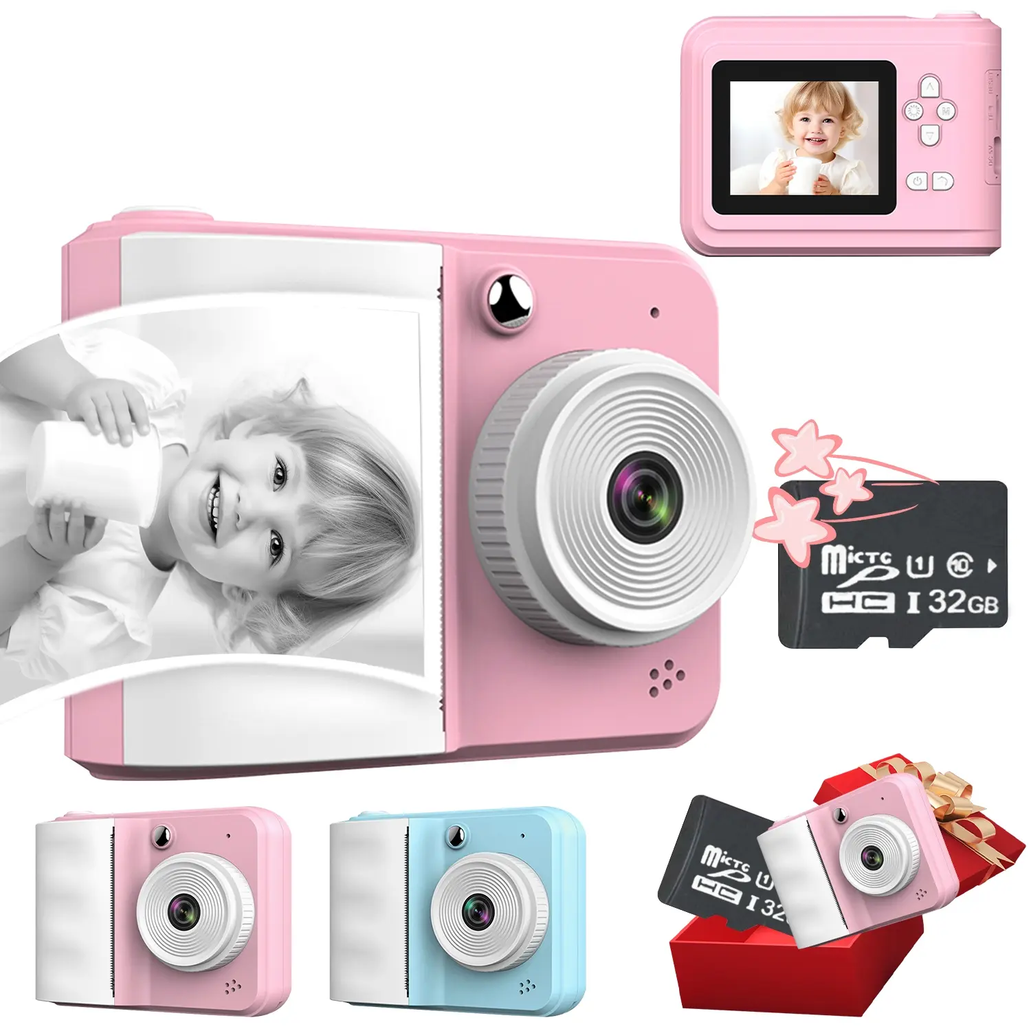 Kids Camera Instant Print, Instant Camera for Kids, Children's Camera with Rolls Print Paper, Childrens Digital Camera for Age 3-12 Toys Gifts, Pocket Camera