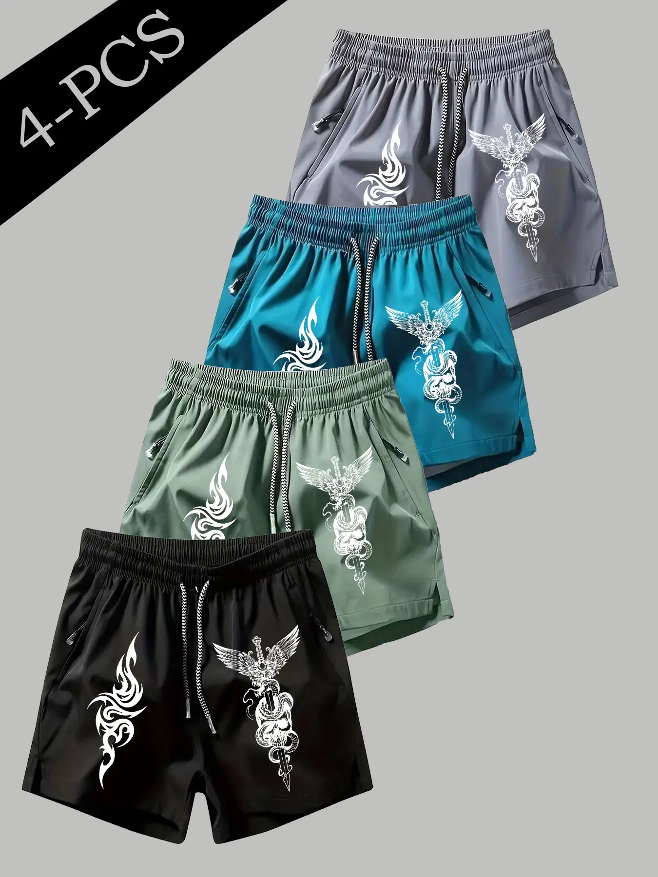 Black/Green/Lake Blue/Gray 4-Piece Set
