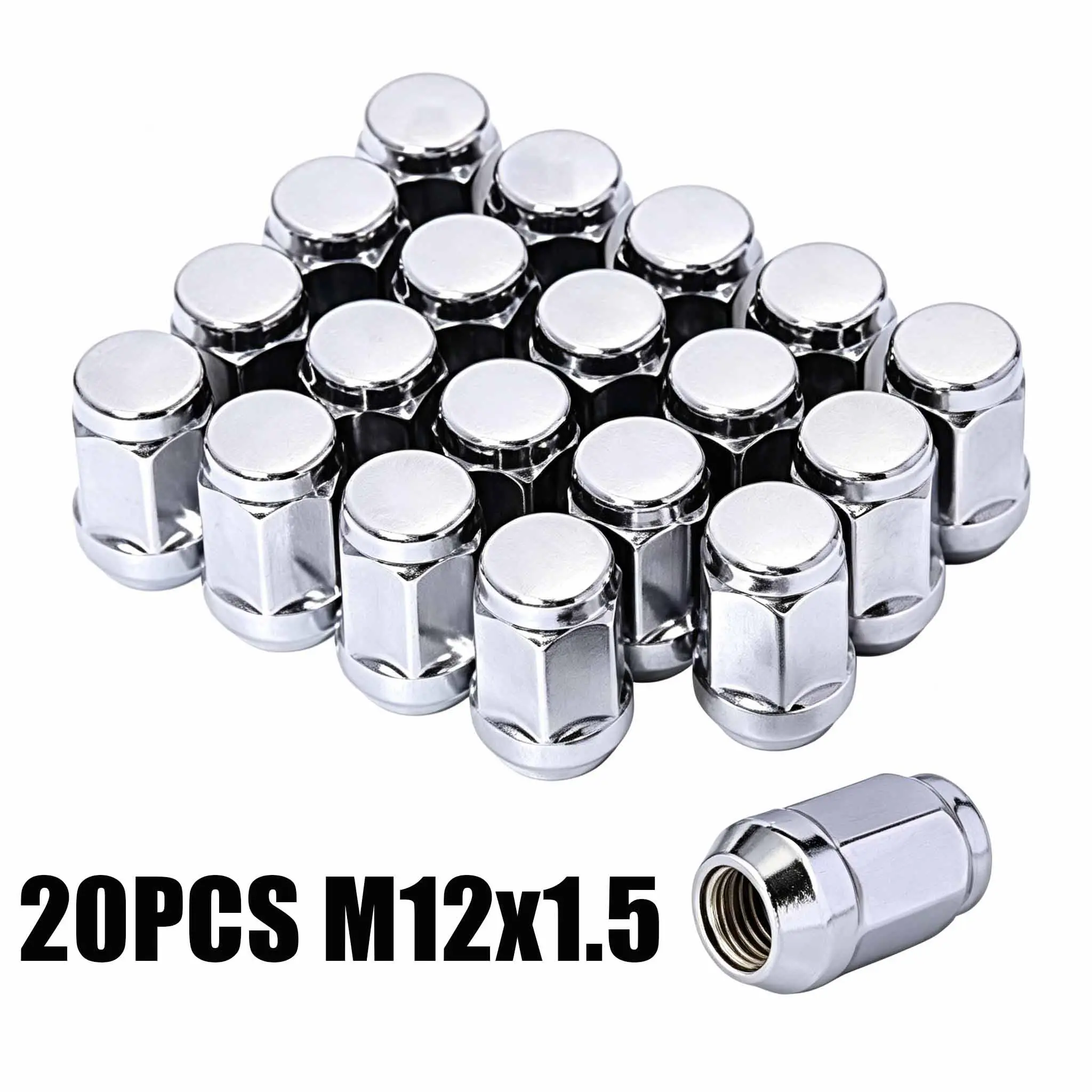 20‑Pack M12x1.5 Wheel Lug Nuts, 19mm 3/4" Hex One‑Piece Forged Chrome Wheel Fasteners, OEM Replacement CV6Z1012C for Ford Escape Fusion Bronco Sport Lincoln MKZ MKC
