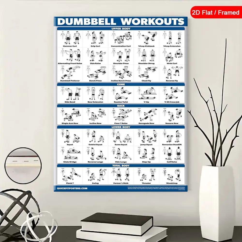Dumbbell Workout Exercise Poster, Free Weight Body Building Guide, Home Gym Chart, Modern Home Decor, Wooden Wall Art, Wood Material, Model Xinghao, Made in China, Home Decor Products, Artwork