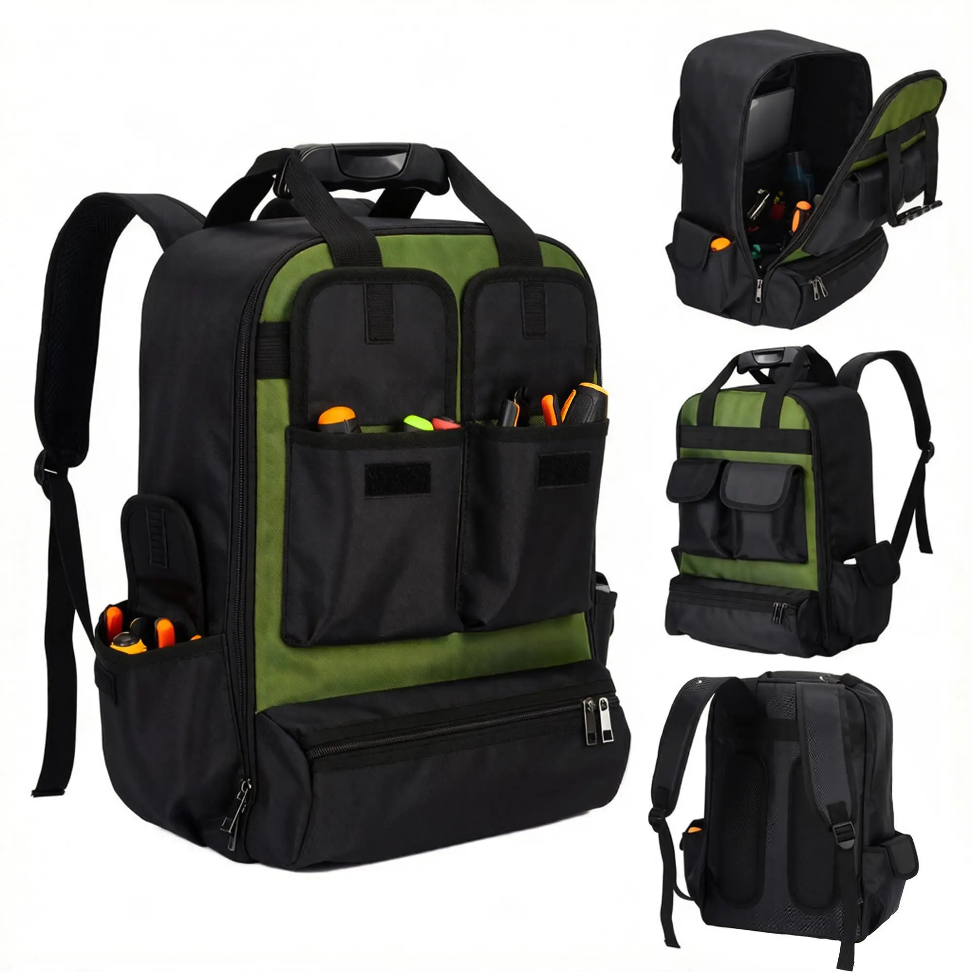 GARVEE Tool Backpack, Heavy Duty Tool Bag, Large Empty Toolbag Organizer with Waterproof Molded Hard Bottom, Utility Tool Laptop Storage Back Pack, HVAC Technician Electrician Construction Men Dad Gift