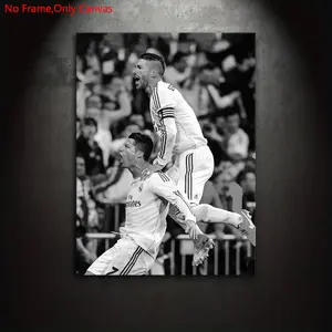 1 piece/set frameless canvas painting print poster, classic realistic style art, Artwork, Cristiano Ronaldo and Sergio Ramos, a perfect gift for football culture enthusiasts, home spaces, mural, Artistic, wall decoration