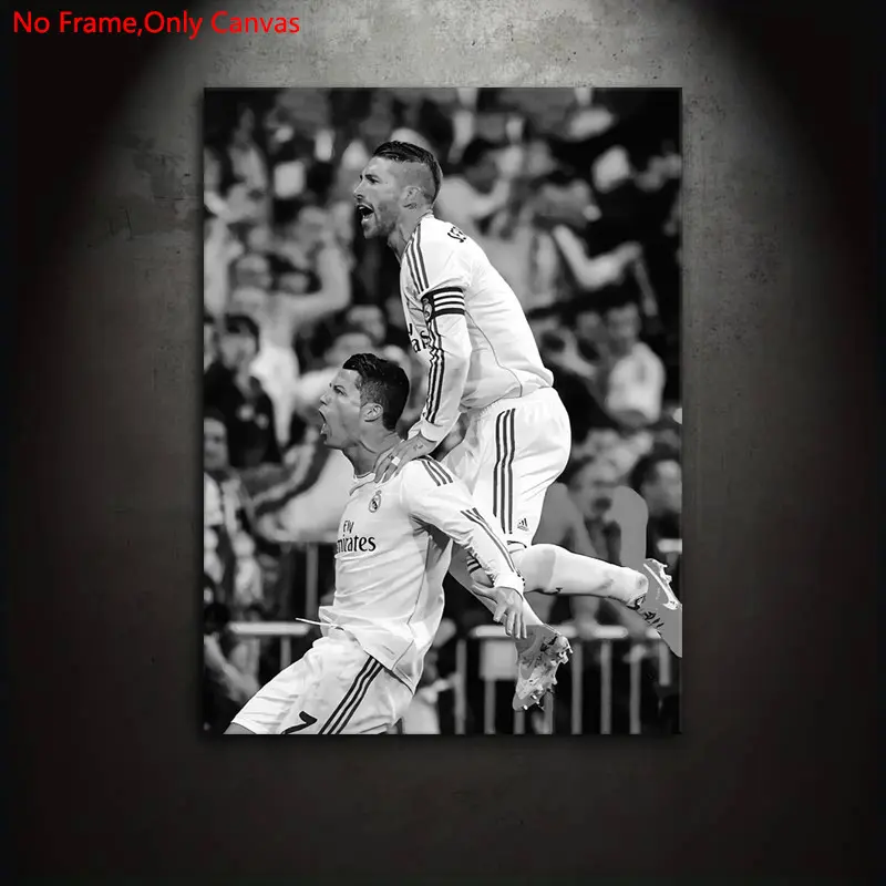 1 piece/set frameless canvas painting print poster, classic realistic style art, Artwork, Cristiano Ronaldo and Sergio Ramos, a perfect gift for football culture enthusiasts, home spaces, mural, Artistic, wall decoration, Unframed Wall Art