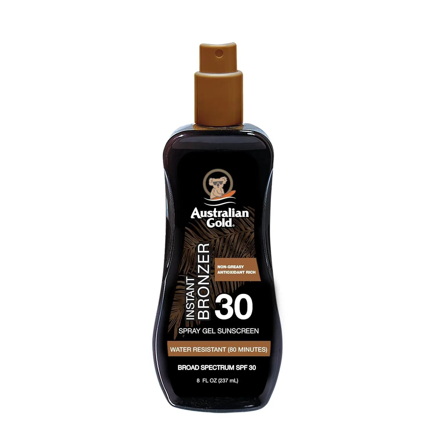 Australian Gold Spray Gel Sunscreen with Instant Bronzer SPF 30, 8 Ounce | Moisturize & Hydrate Skin | Broad Spectrum | Water Resistant | Non-Greasy | Oxybenzone Free | Cruelty Free