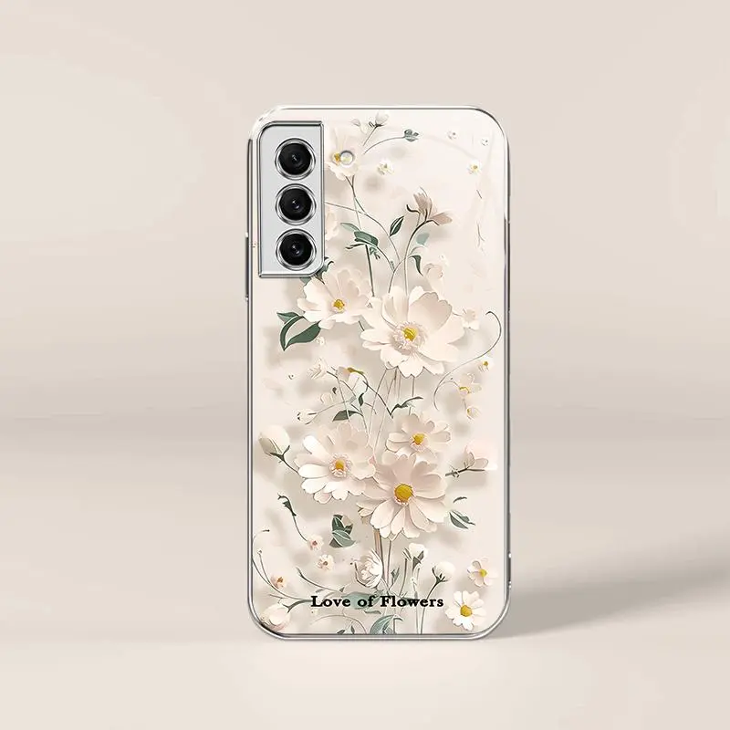 Creative paper-cut flowers for【Galaxy S21 Fe 5g】advanced electroplated glass phone case --975