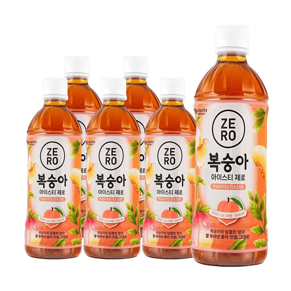 MCNULTY Korean Peach Ice Tea 500ml x 6 Pack - Zero Sugar Zero Calorie Refreshing Drink