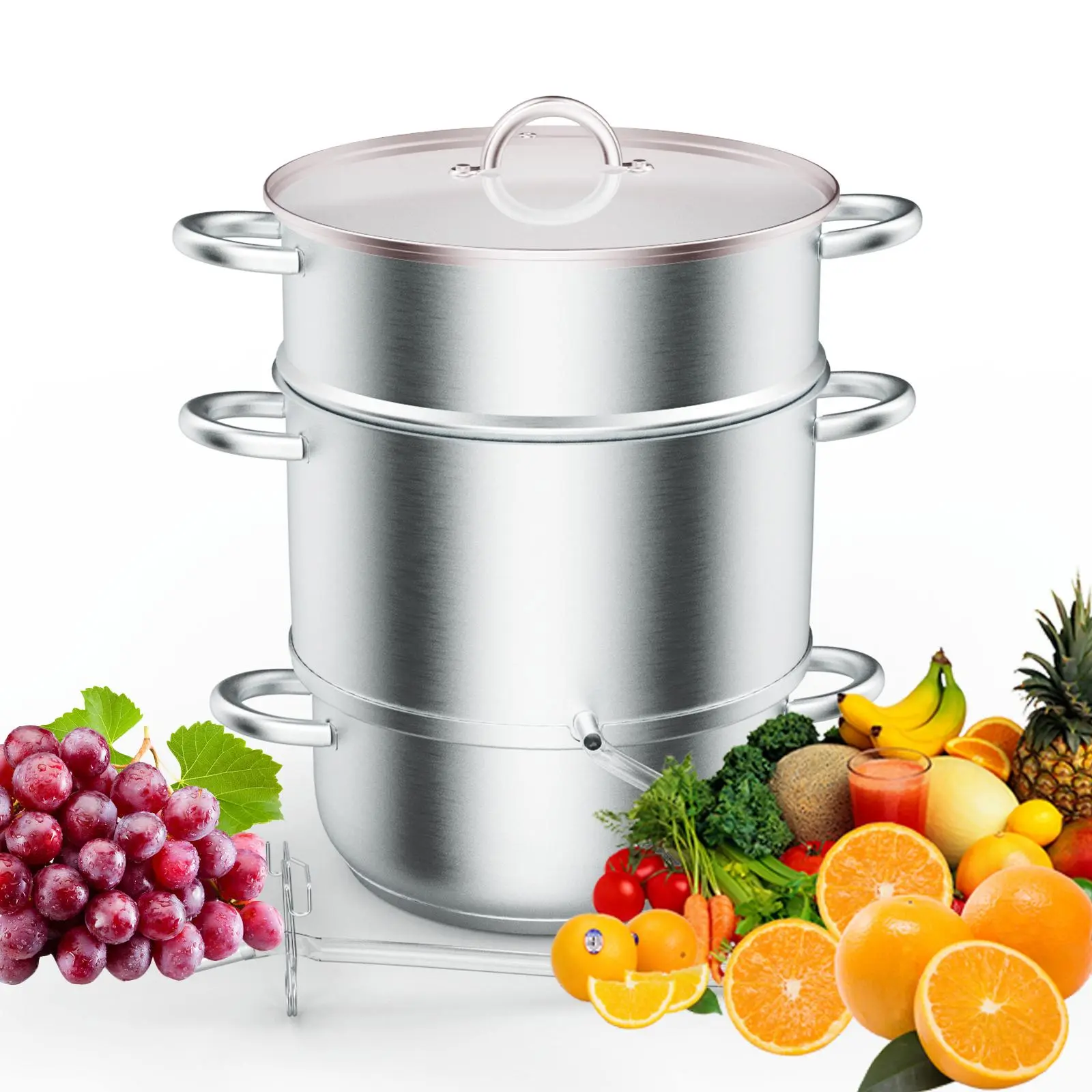 【Summervibes】8.5/11 Quart Juice Steamer Stainless Steel, Extractor Fruit Vegetables Juicer Steamer Pot, w/Tempered Glass Lid Clamp, Loop Handles, Ideal for Making Juice, Jelly, Pasta