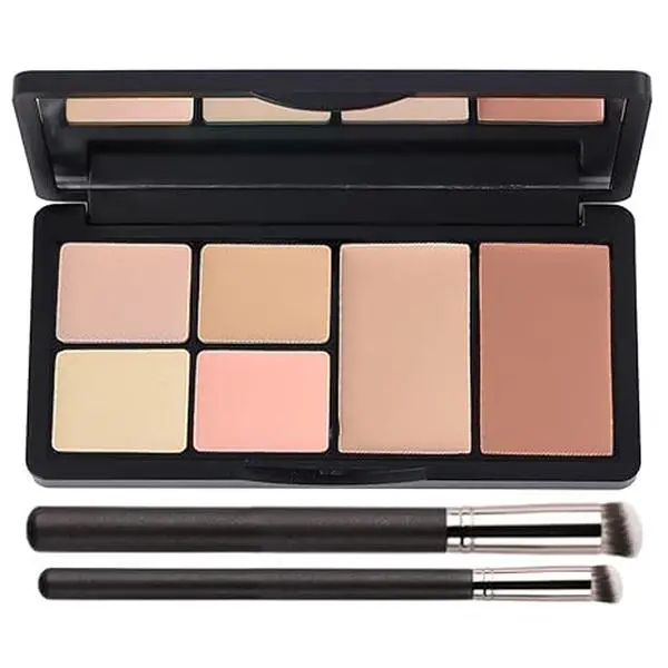 Concealer Contour Palette, 6 In 1 Color Correcting Concealer Contour Makeup Palette, Contouring Foundation Highlighting Makeup Kit for Dark Circles, Blemish With 2 Packs Brush