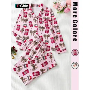 Women’s Christmas leopard print Santa Claus pajama set, long-sleeve collared loungewear sleepwear and pants, elegant fitted nightwear for all seasons