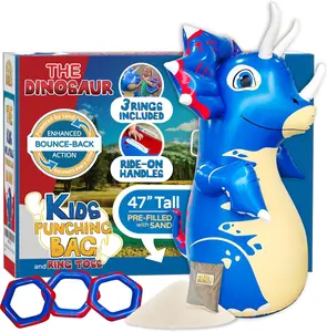 Inflatable Dudes Dinosaur Kids Freestanding Pedestal Punch Bag for Boxing Training – Sand Weighted Base with Bounce-Back Action for Indoor & Outdoor Use- Triceratops