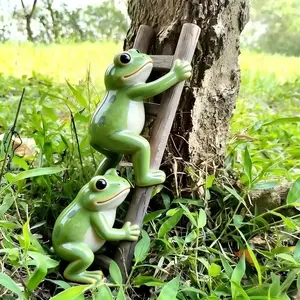 Cute Climbing Frog Figurines Set, Resin Animal Sculptures for Tree Trunk, Garden, Patio, Balcony, Yard Decoration, Funny Frog Statues, Exterior Decorative Statues