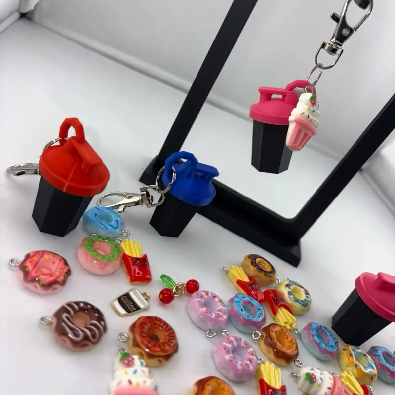 Protein Shaker Cup Keychain with Food Options - Lightweight 3D Print for Gym Lovers & Athletes - Secure Keyring Attachment - Fun & Practical Accessory for Keys Gym Bags Backpacks Duffels Valentines Stress Cherry Resin