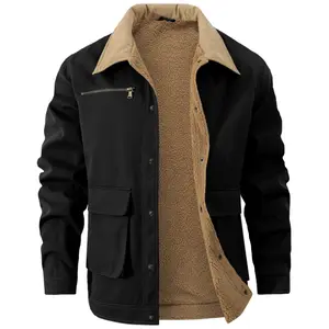 Zaitun Men's Lightweight Detroit Workwear Jackets, 4 Pockets Snap Sherpa Barn Trucker Fleece Jacket