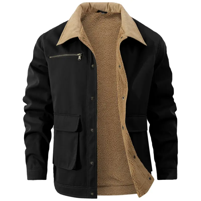Zaitun Men's Trucker Coat with Soft Sherpa Fleece Lining, Warm Plain Winter Tops with 4 Pockets, Menswear, Stylish